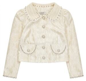 ⁠DREAM Sister Jane NWT Laces Jacquard Embellished Top Pearl Crystal Champagne XS